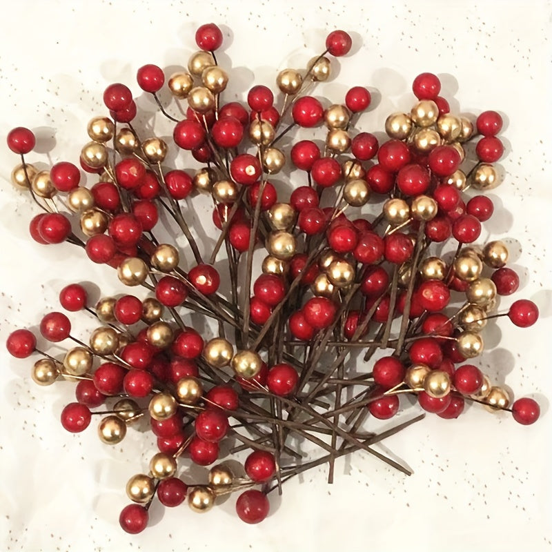 Christmas berry garland with golden and silver plastic berries for festive decorating - ideal for trees, wreaths, and more.