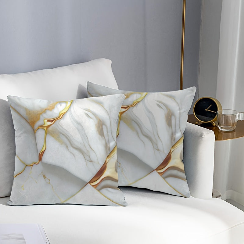 Polyester throw pillow cover with marble texture, 44.98x44.98 cm, machine washable, zipper closure, contemporary style. Double-sided design, no insert included. Ideal for various rooms.