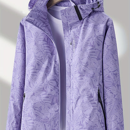 Women's casual windbreaker jacket made of 100% polyester with a waterproof stand collar, zippered placket, and long sleeves. This jacket features a woven fabric, regular length, and random