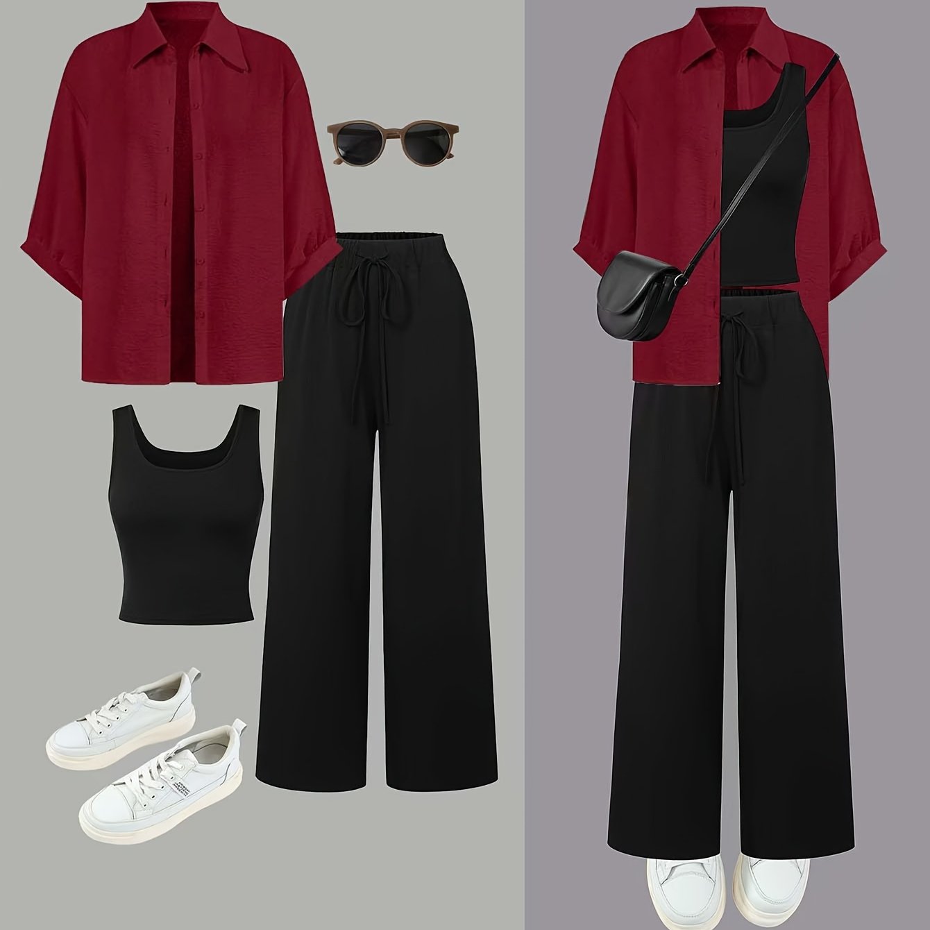 Women's 3-piece Casual Solid Color Set with Shirt, Tank Top, and Pants