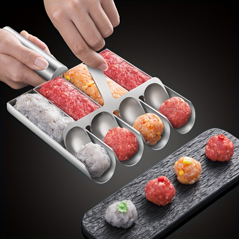 The Triple Household Meatball Maker is designed for making meatballs, fish balls, shrimp slips, rice balls, and more. Made of 304 stainless steel, this versatile mold is perfect for filling with meat and creating perfect meatballs every time. It's a