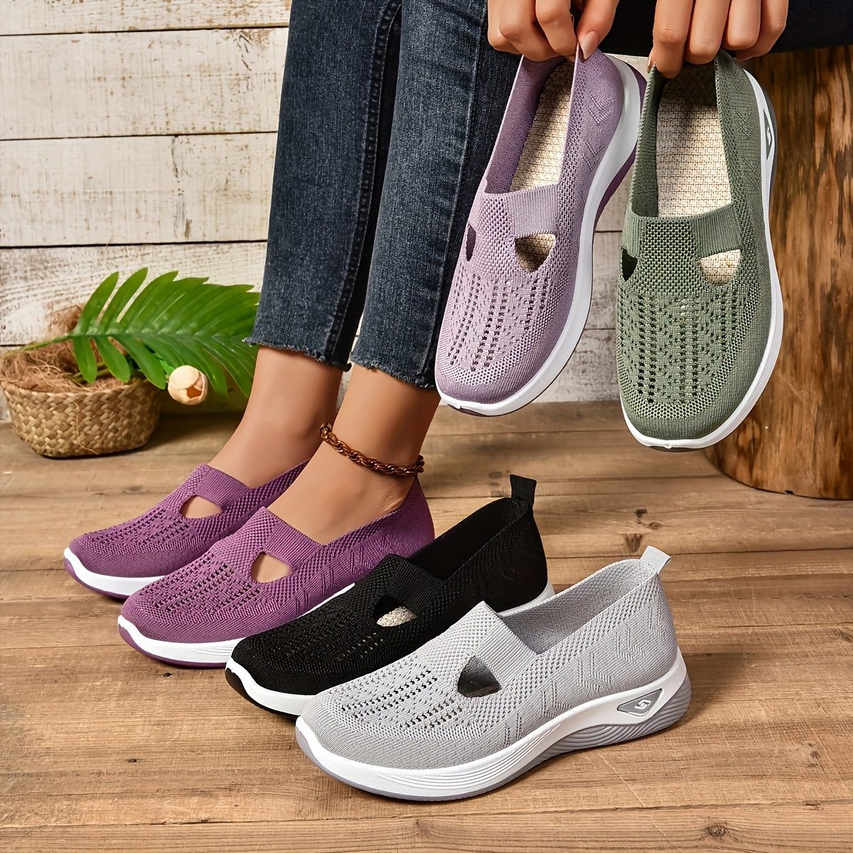 Women's casual fashion sneakers with solid color, breathable fabric upper, comfortable TPU sole, low top pull-on plain toe, for spring season.