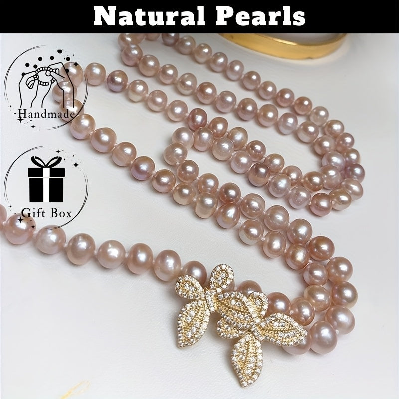 Luxurious Freshwater Pearl Sweater Necklace in Light Purple, Versatile Fashion Accessory for Women, Multi-Layer and Chic Design Ideal for Mother's Day or Parties, Comes with Gift Box - Minor Imperfections Enhance its Unique, Random, Luxury Look.