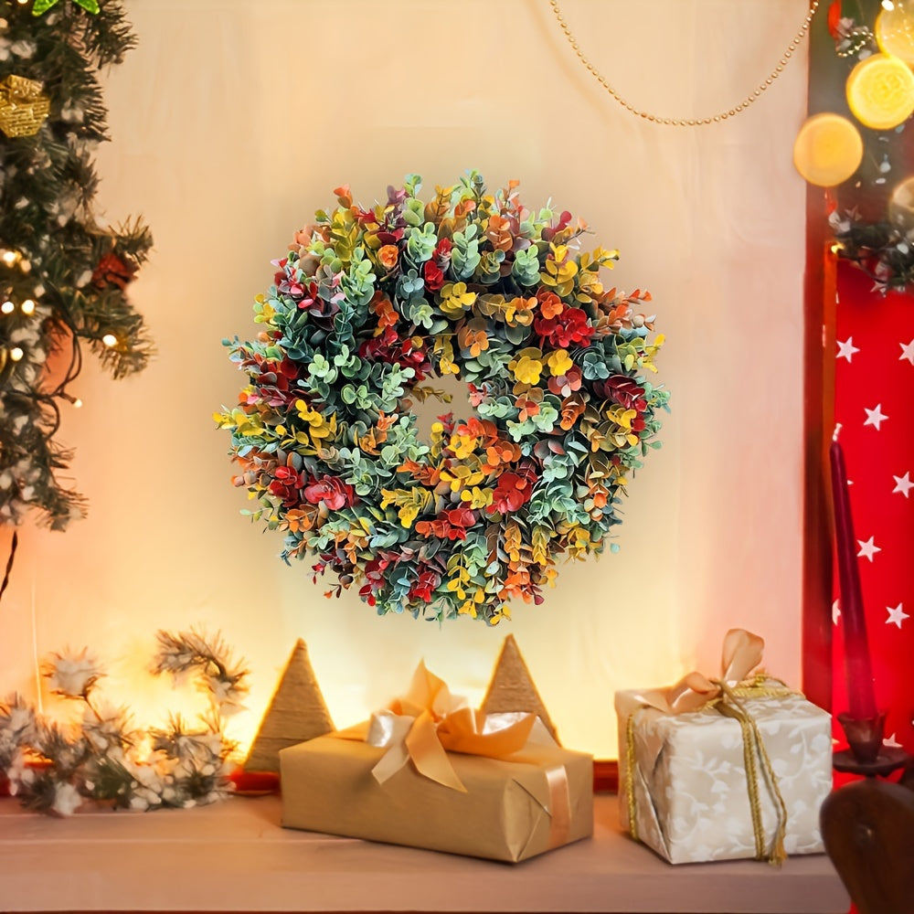 Add a festive touch to your living room decor with this Christmas wreath wall decal. Measuring 29.97cm round, this self-adhesive PVC sticker is perfect for creating a reusable floral art display for the holiday season. Perfect for Christmas and beyond.