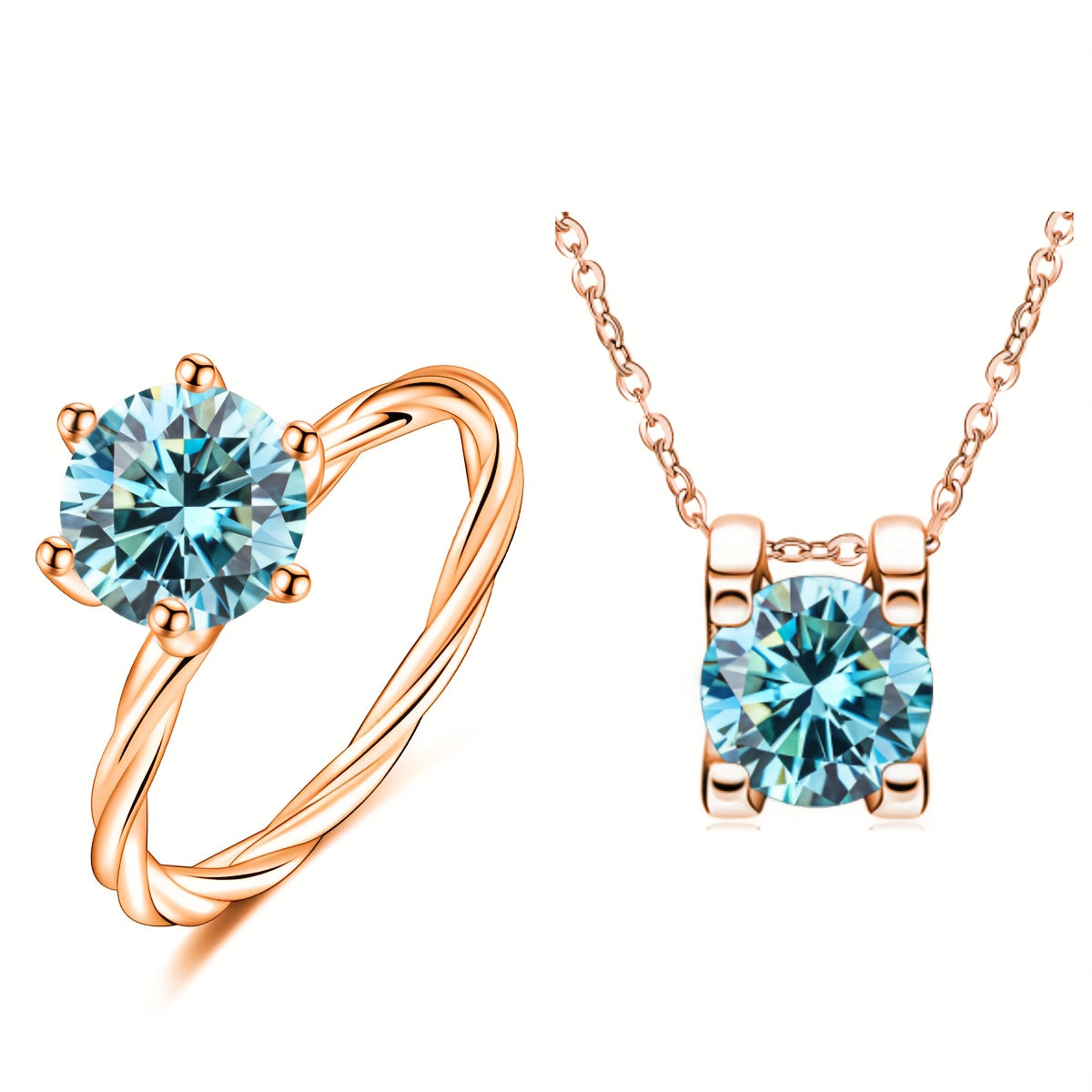 Choose from a variety of multi-colored high-quality wedding accessories, including a 2-piece 1-carat Moissanite ring and a 1-carat Moissanite necklace, both made of 925 sterling silver. Each item comes with a certificate and gift box.