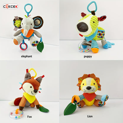 This plush toy featuring an elephant, fox, lion, dog, and raccoon can be used as a stroller hanging toy, doll, or a perfect gift for birthdays, Christmas, Thanksgiving, New Year, or Easter.