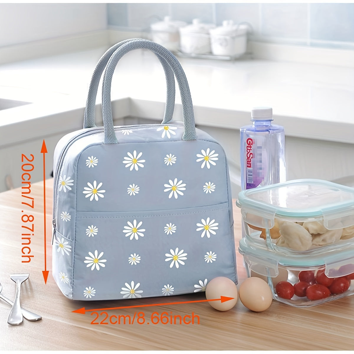 Large capacity Daisy-themed insulated lunch bag that is waterproof, perfect for students and office workers. Great for school, camping, and hiking.