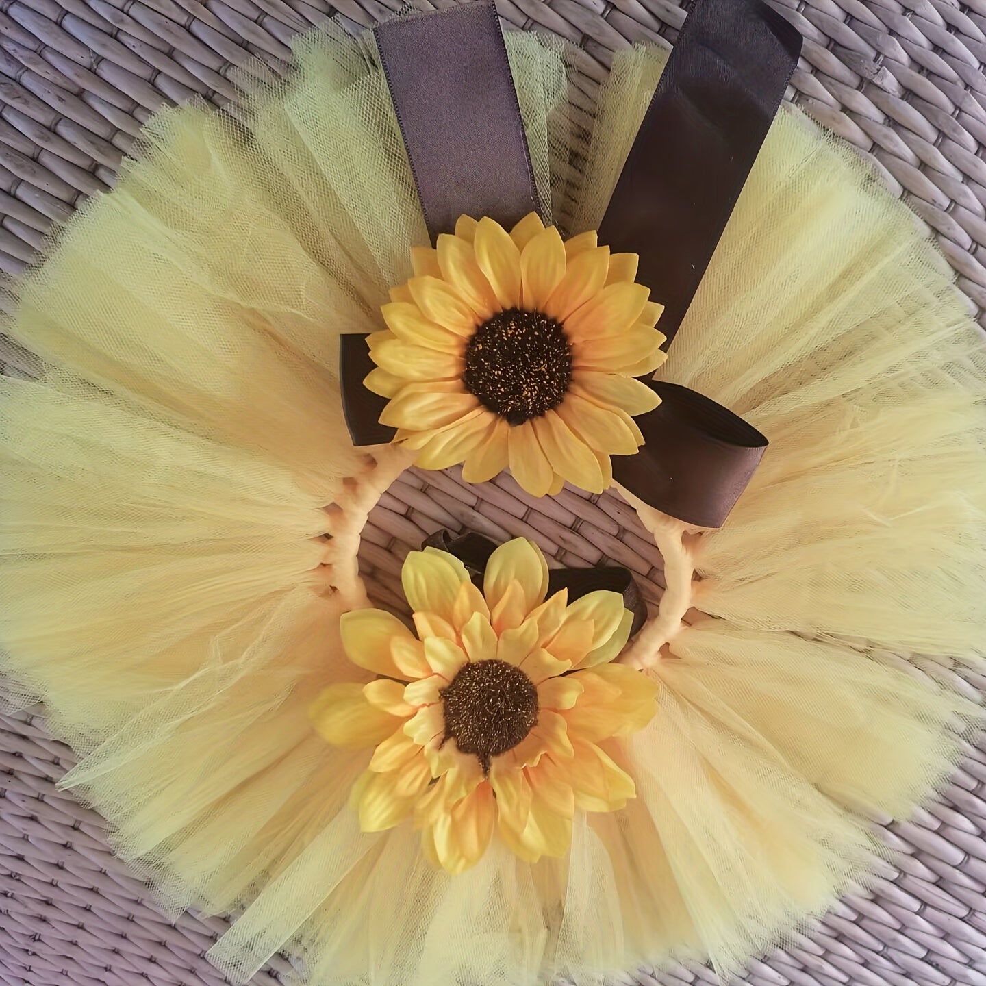 Newborn Baby Sunflower Tutu Skirt with Bow, Baby Headdress, Flower Girls Photography Prop Outfit, Costume