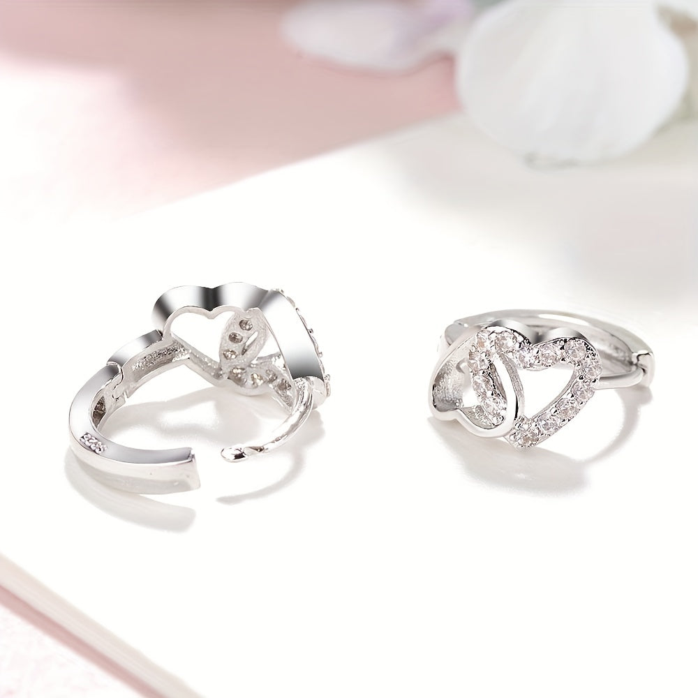 S925 Silver Hypoallergenic Double Hollow Love Design Hoop Earrings, Elegant and Luxurious Style with Zirconia Embellishments Perfect for Date Nights