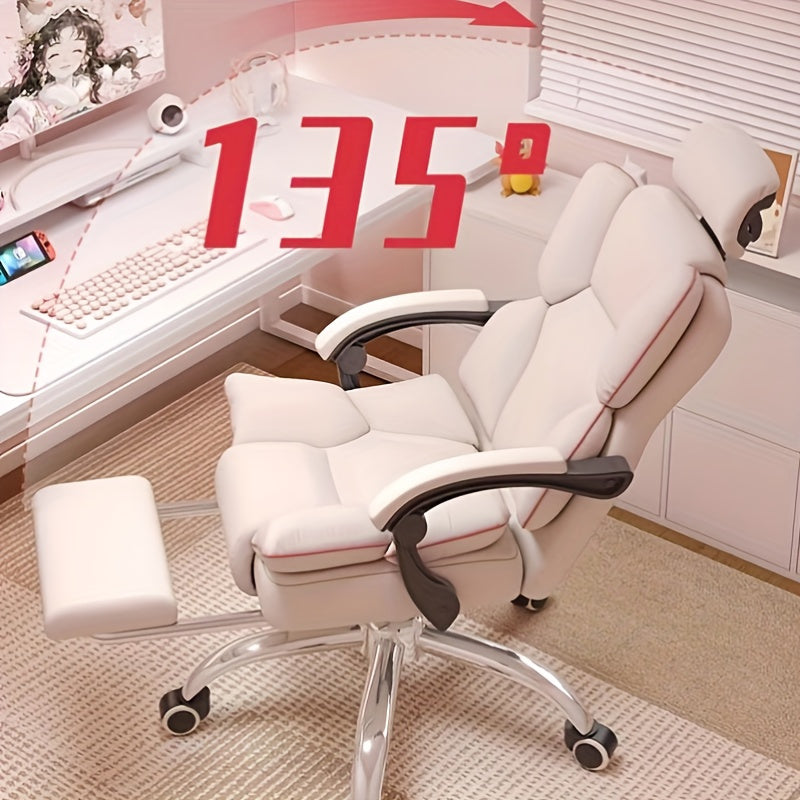 Ergonomic office chair with adjustable height, metal frame, upholstered seat, automatic lumbar support, and wheels for home and gaming.