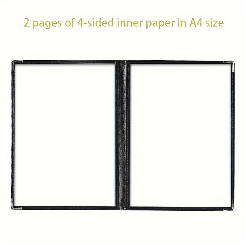 A set of 4pcs A4 leather menu display books with transparent loose-leaf pages, perfect for showcasing menus and recipes in restaurants. Includes PVC loose-leaf recipe book and cash register folder. Ideal for kitchen organization and storage.