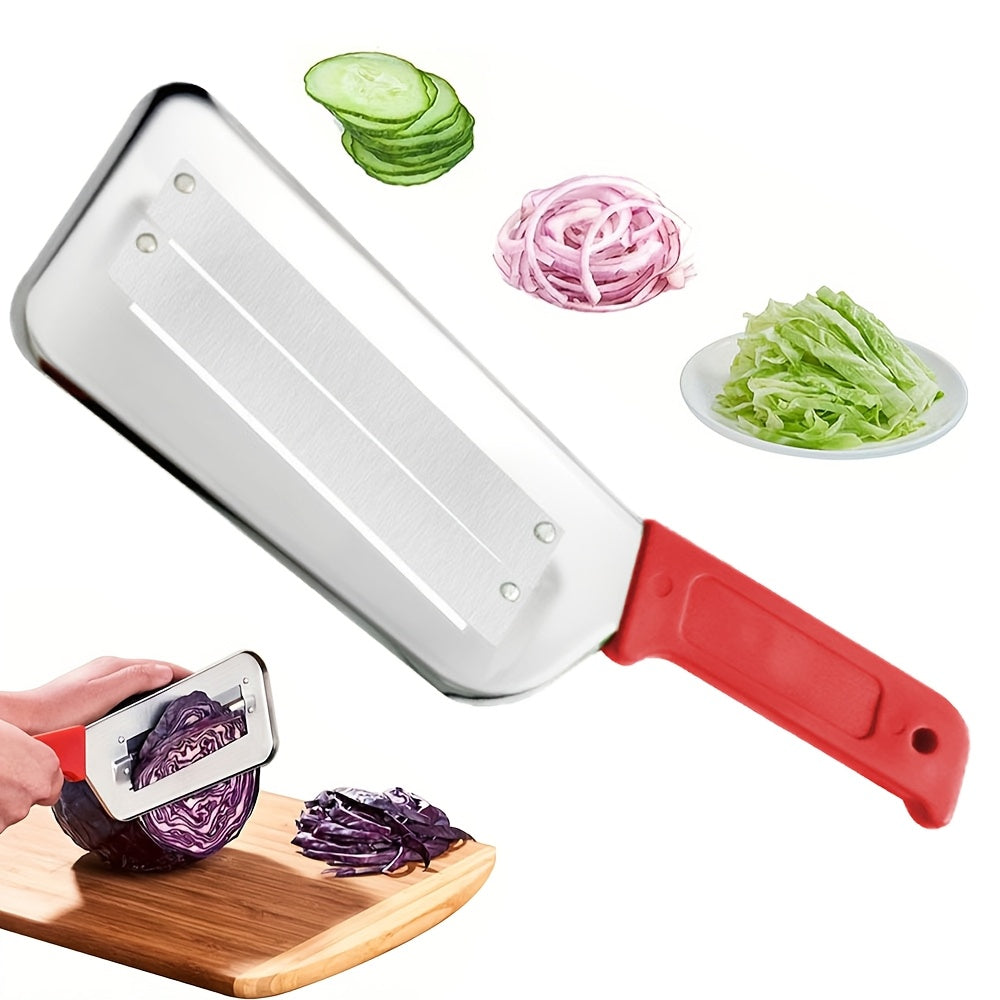 Get your hands on the 1pc Stainless Steel Manual Cabbage Slicer, a sharp blade vegetable shredder perfect for making sauerkraut, coleslaw, and salad. This durable metal cutter features an ergonomic handle for easy use, and best of all, no power is