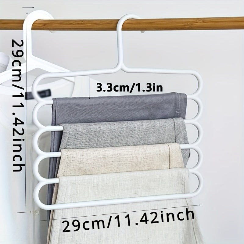 Set of 2 Space-Saving 5-Tier Metal Hangers for Pants - Non-Slip, Adjustable, and Foldable Organizer for Ties and Pants