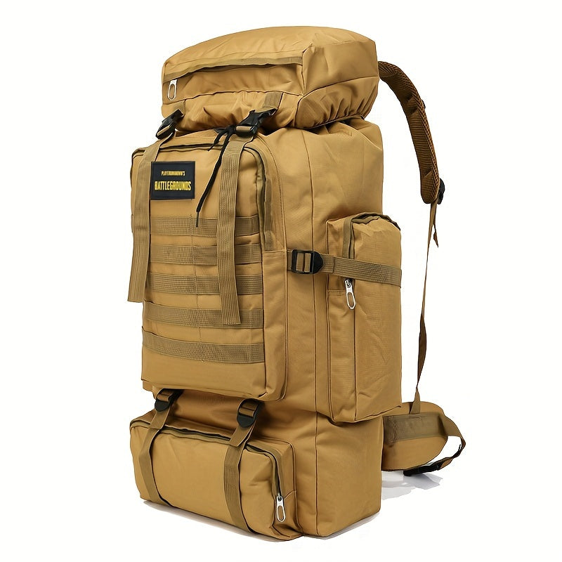 Durable camo travel backpack made from waterproof Oxford cloth, perfect for outdoor adventures and long trips.