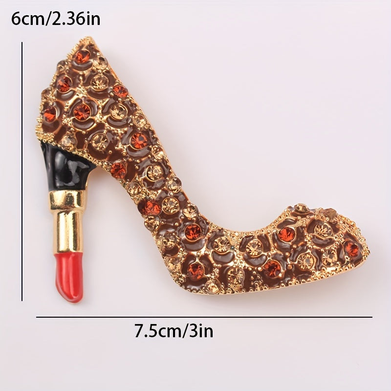 Unique Vintage Rhinestone High Heel Brooch Pin with Irregular Shape Design, Versatile Fashion Accessory for Elegant Women, Lapel Pin Jewelry - Wholesale Options Available