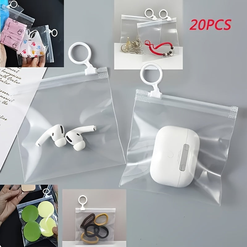 This multifunctional set includes 20 transparent pull tab zipper bags, perfect for storing data cables, powder puffs, masks, and jewelry. The portable waterproof bags feature breathable holes and are designed not to expand, making them an essential item