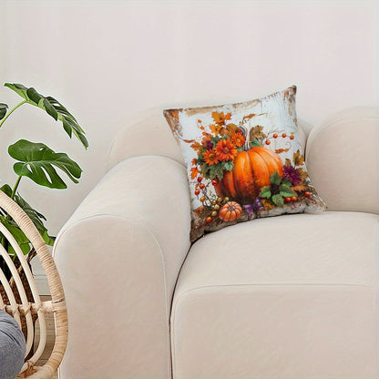 Modern 44.96cm x 44.96cm Autumnal Pillow Cover featuring Pumpkins and Sunflowers, Ideal for Home Decor in the Sofa, Living Room, or Bedroom. Single-Sided Print, Pillow Insert Not Included.