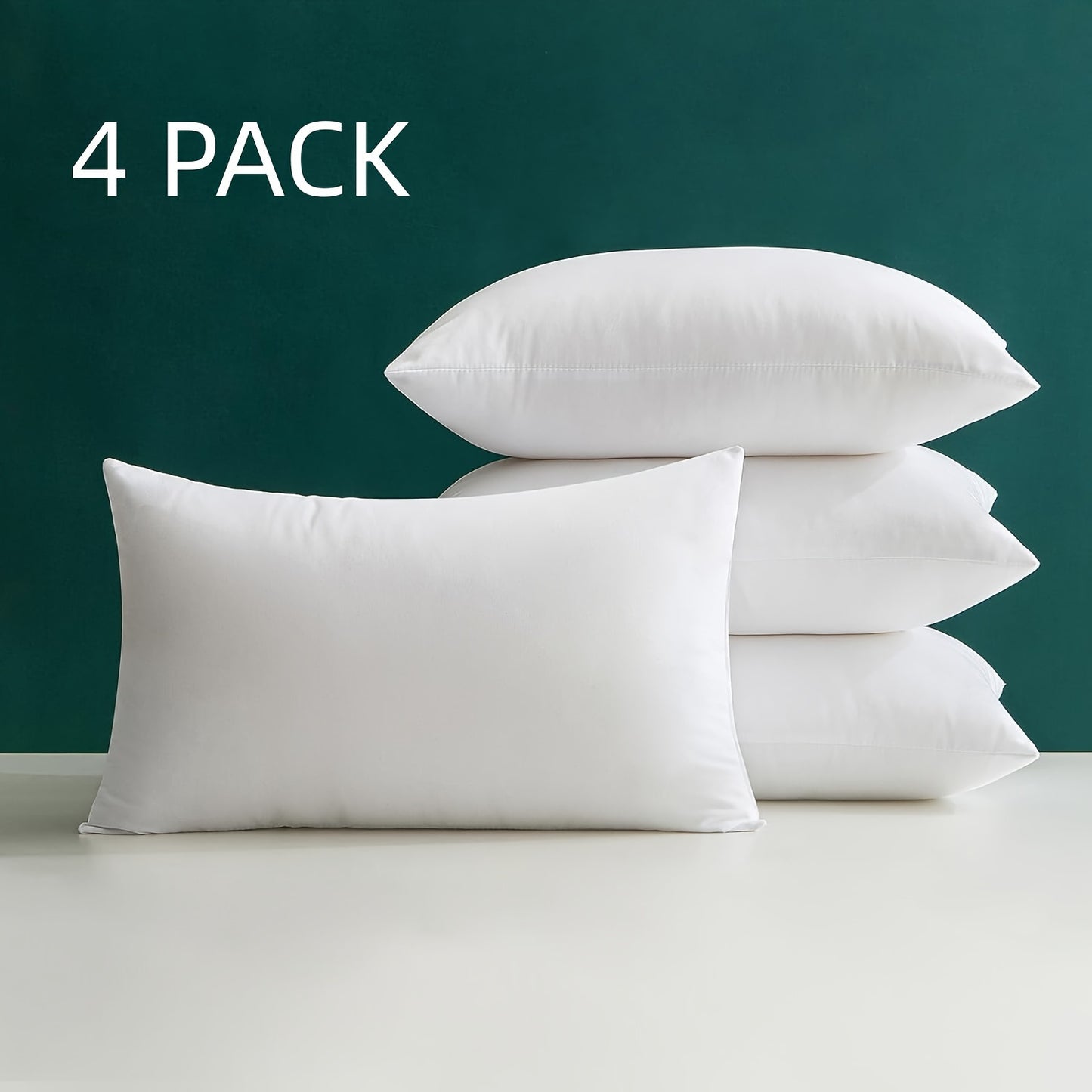 4-pack of classic style pillow inserts with washable polyester covers, perfect for sofa, living room, or bedroom decor. Features soft, fluffy cushions with a space theme design, suitable for adults year-round. Filled with woven polyester fibers.