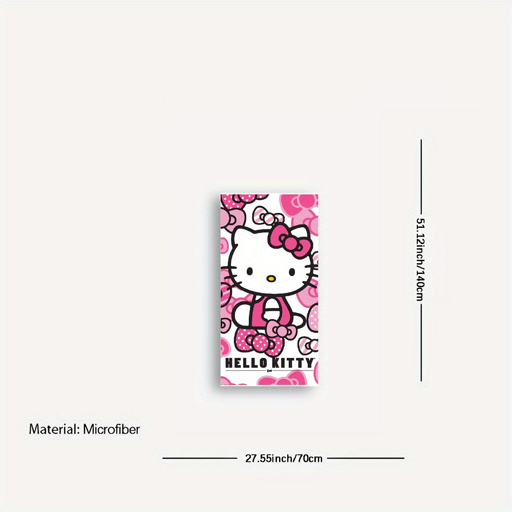 Hello Kitty microfiber beach towel with cartoon theme, hand wash only, quick dry and absorbent, Hello Kitty pattern, 250gsm.