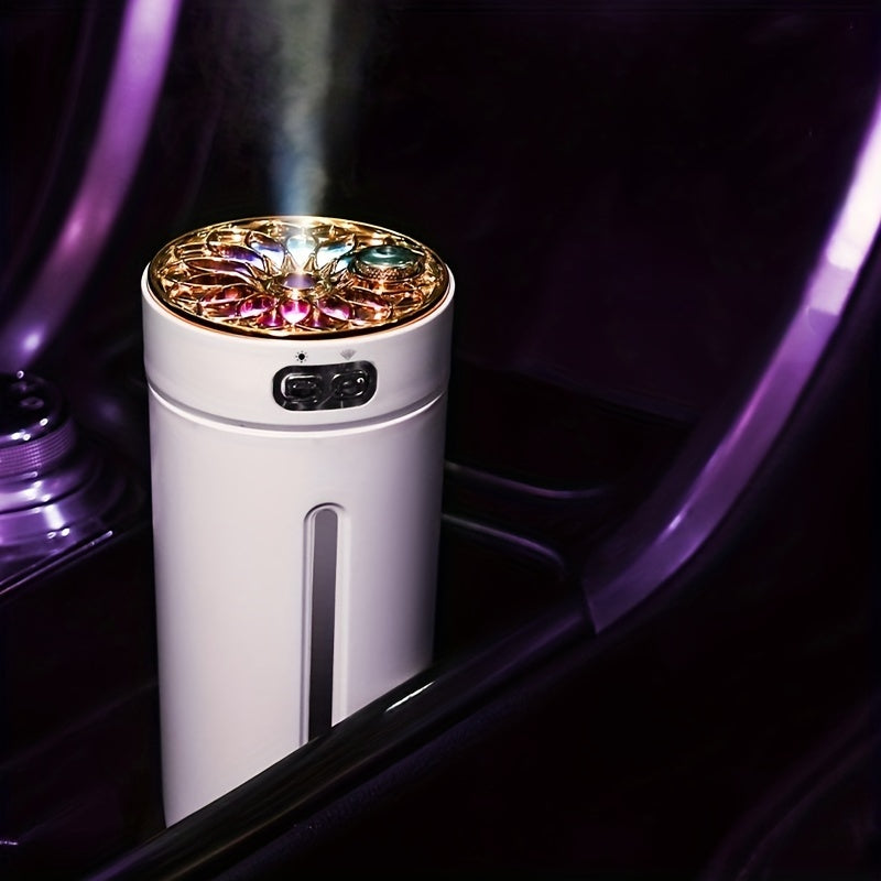 Portable car humidifier with color light, essential oil diffuser, suitable for USB in home and car.