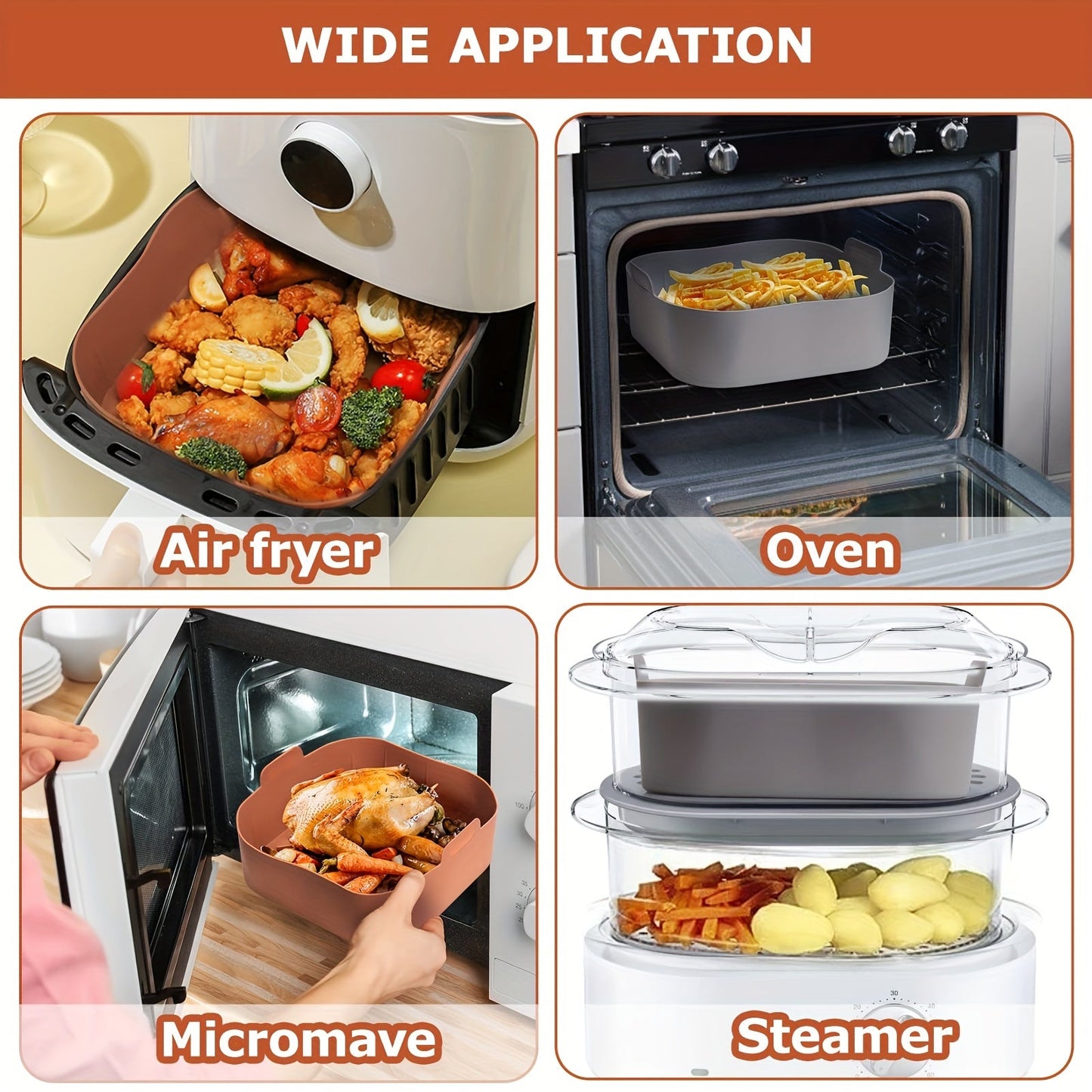 Essential Silicone Kitchen Accessories for Baking and Cooking: Reusable Air Fryer Liners, Non-Stick Baking Trays, Silicone Basket Bowls, and Oven Gadgets