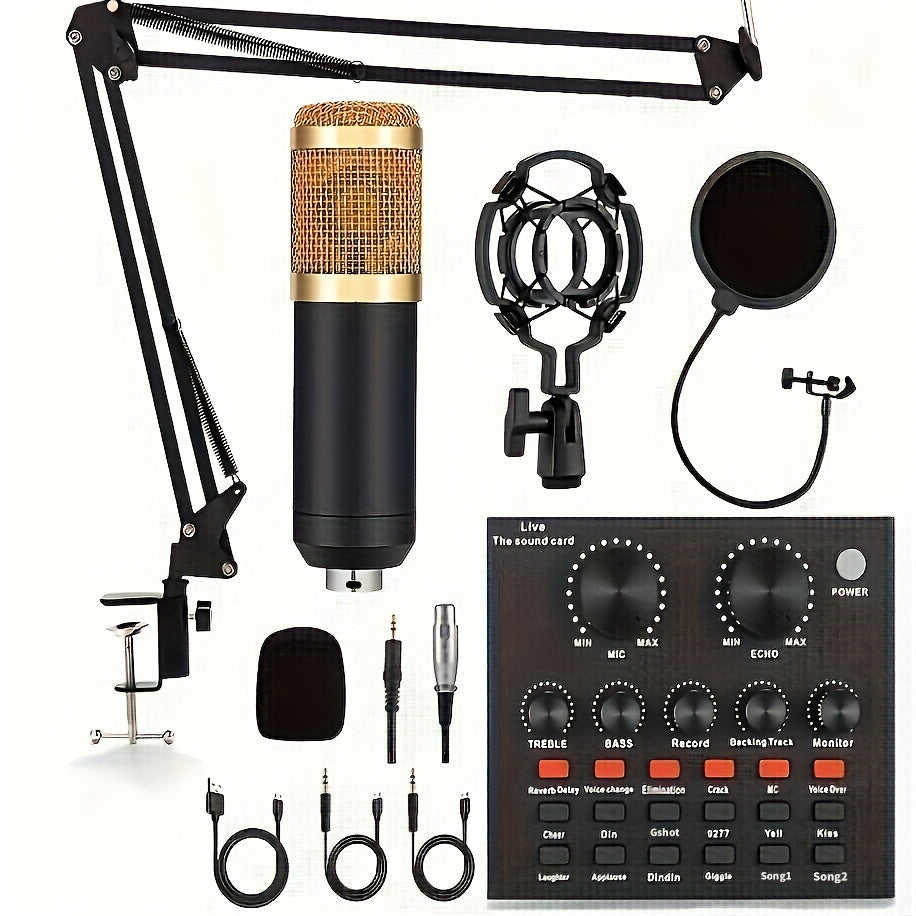 BM800 Podcasting Kit with V8 Sound Card & Voice Changer for Recording, Singing, Streaming, and Gaming.