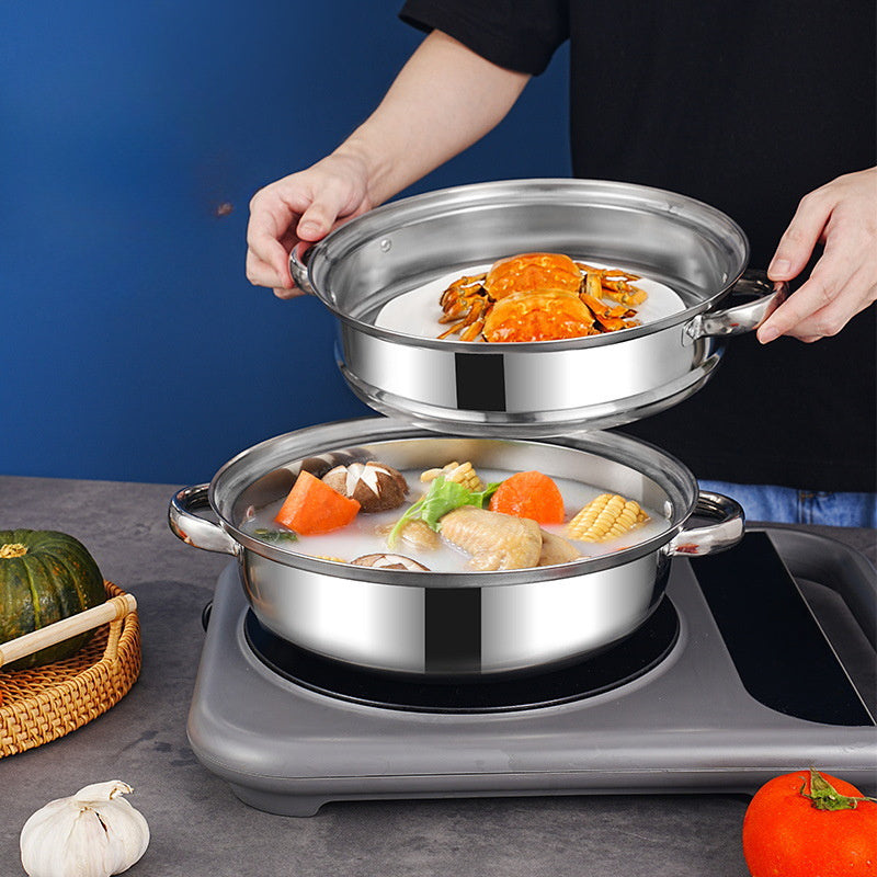 High-Quality Stainless Steel Steamer and Soup Pot Set with 3 Tiers - Sturdy Construction for Induction and Gas Stoves - Ideal for Festive Celebrations