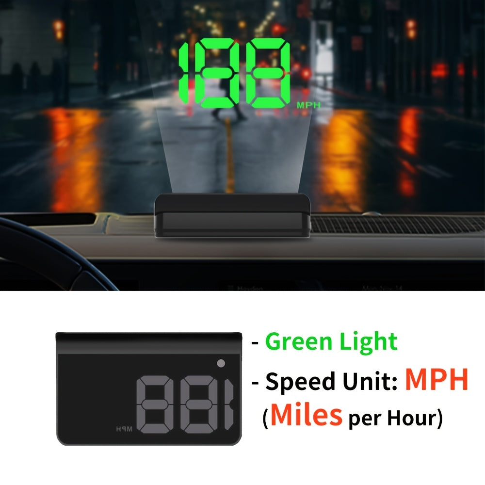 Universal car digital speedometer HUD in white & green LED, compatible with all car models, no battery needed, easy installation, simple to read speedometer. Modern and easy car accessory