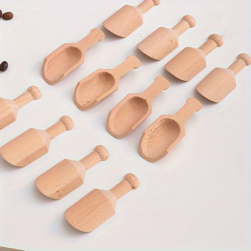 Set of two mini beech wood spoons, perfect for serving salt, tea, or coffee. Each spoon has a capacity of 6.5g/0.229oz. Ideal for gifting on special occasions like Christmas, Halloween, Valentine's Day, Father's Day, or Mother's Day.