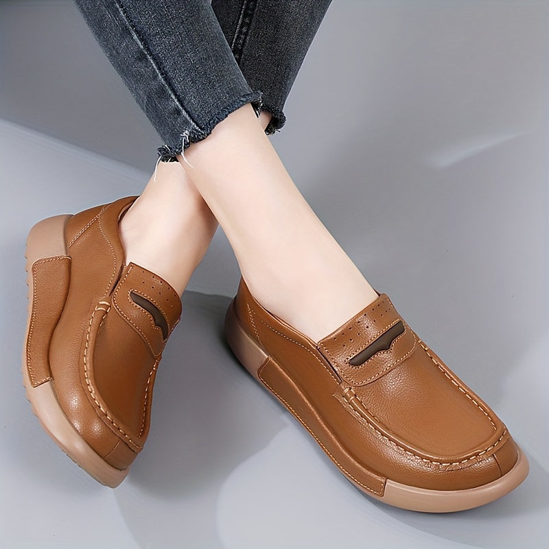 Women's Retro Flat Loafers with Round Toe, Slip On Style, and All-Match Design