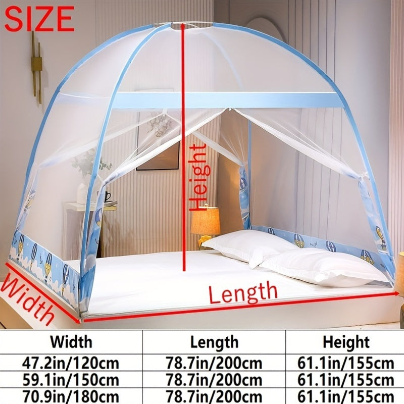 This product is a 1-piece Pop-Up Mongolian Yurt Mosquito Net designed for bedrooms. It can be set up in just 1 second and provides 360° protection. The net offers a large space and features a fun cartoon design. It serves as an anti-mosquito tent bed