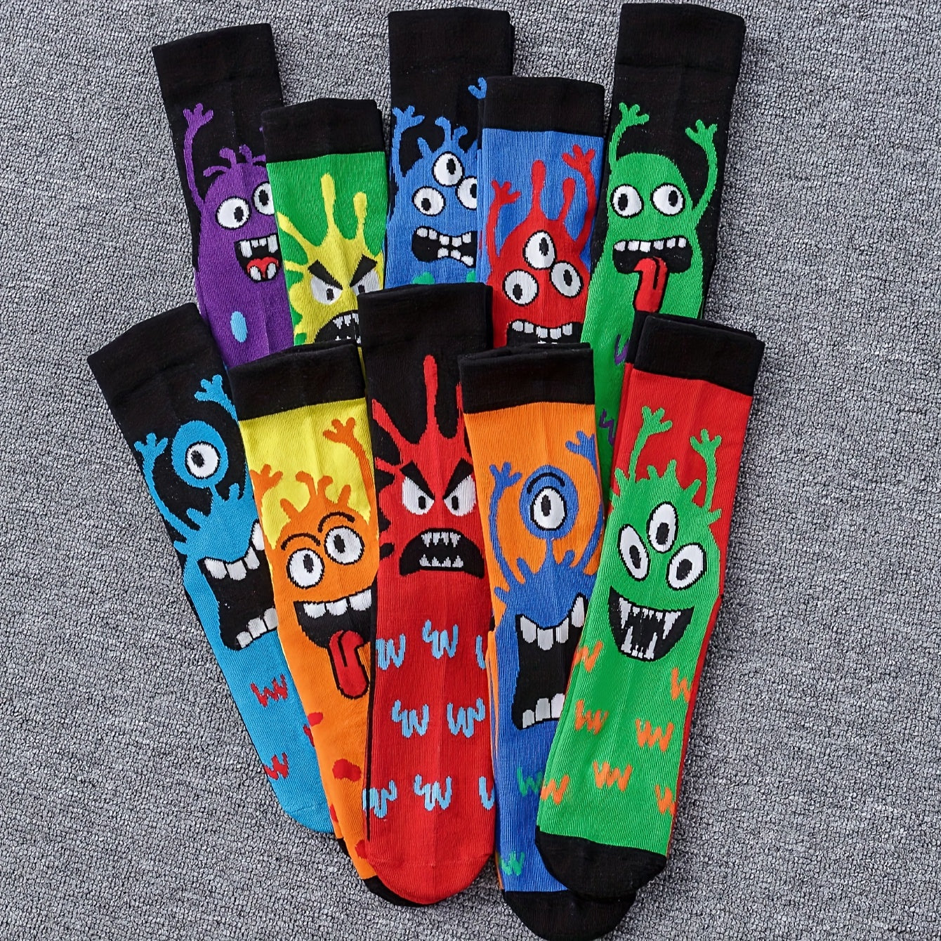 5/10 sets of men's or women's funny pattern mid-tube socks for all seasons.