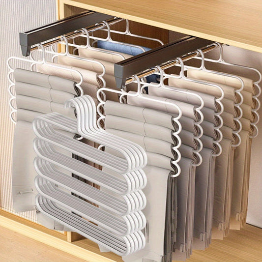 Set of 2 Space-Saving 5-Tier Metal Hangers for Pants - Non-Slip, Adjustable, and Foldable Organizer for Ties and Pants