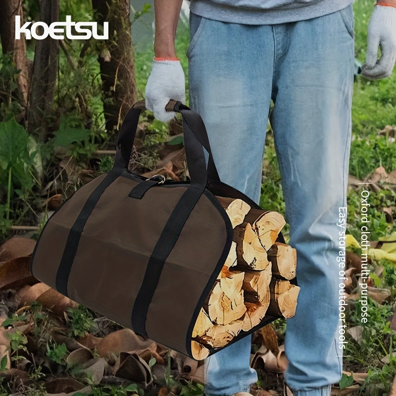 KOETSU Firewood Carrier Bag is sturdy and built to last. Measuring 93.98cm x 50.8cm, this Waxed Canvas Tote is perfect for outdoor camping. Made from durable PVC material, it can withstand rough handling.