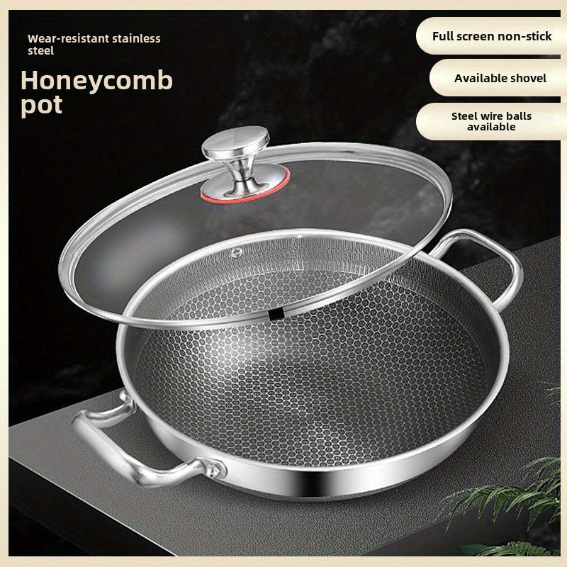 Durable Non-Stick Frying Pan Set - Three Sizes (30.48cm/33.02cm/35.56cm) with Dual-Sided Honeycomb Design for Easy Cooking, Minimal Smoke, Suitable for Induction & Gas Stoves. Made of Stainless Steel and Food-Grade Materials. Lid Available for Purchase.