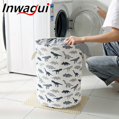 Large foldable laundry hamper with cute animal design, made of thick fabric. Features drawstring lids and can be used as a storage bin for clothes, toys, and other items in the nursery or home. A stylish and practical organizer.