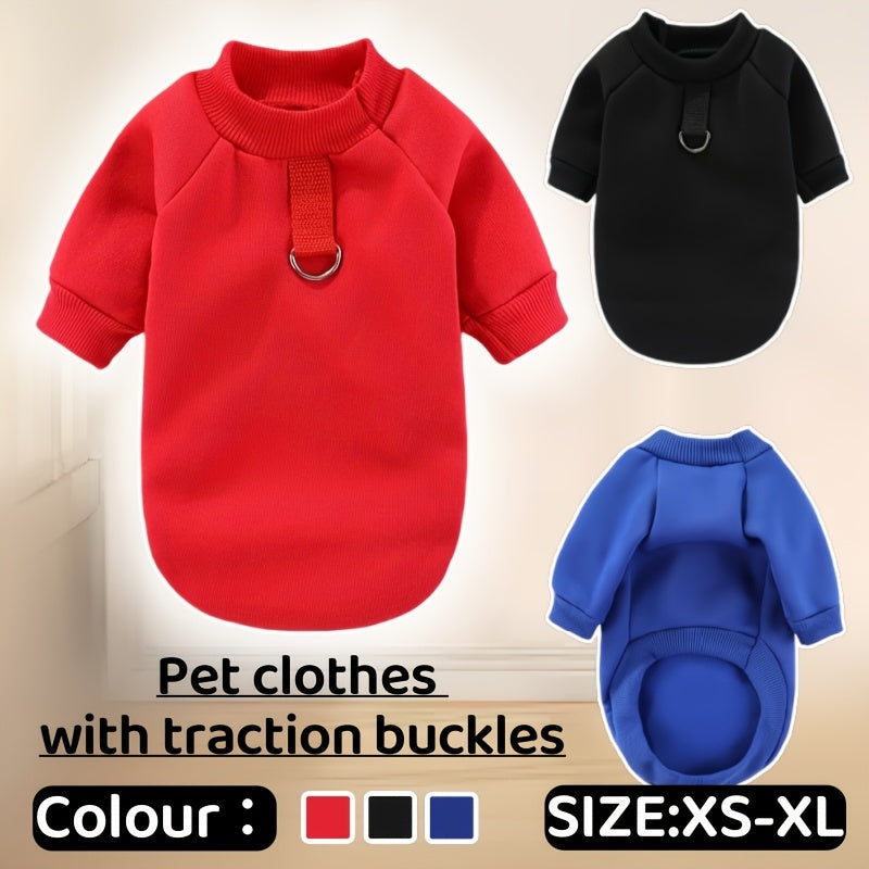 Warm winter pet hoodie with leash attachment, suitable for small to large breeds like Teddy Bears and Pomeranians.