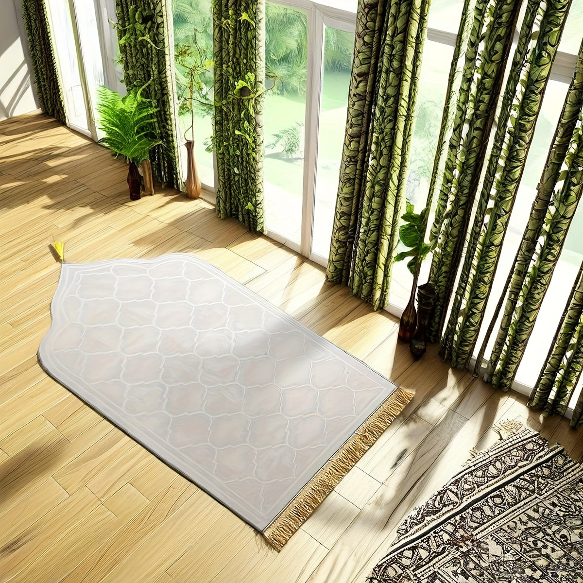 Durable and Soft Tassel Floor Mat for Both Indoor and Outdoor Use - Luxurious Prayer Mat with Non-Slip Features