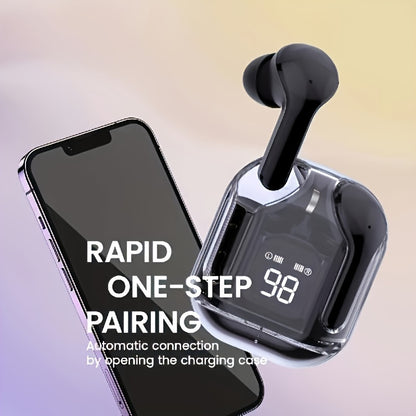 Wireless earphones with stereo sound, wireless charging case, built-in microphone for iOS and Android.