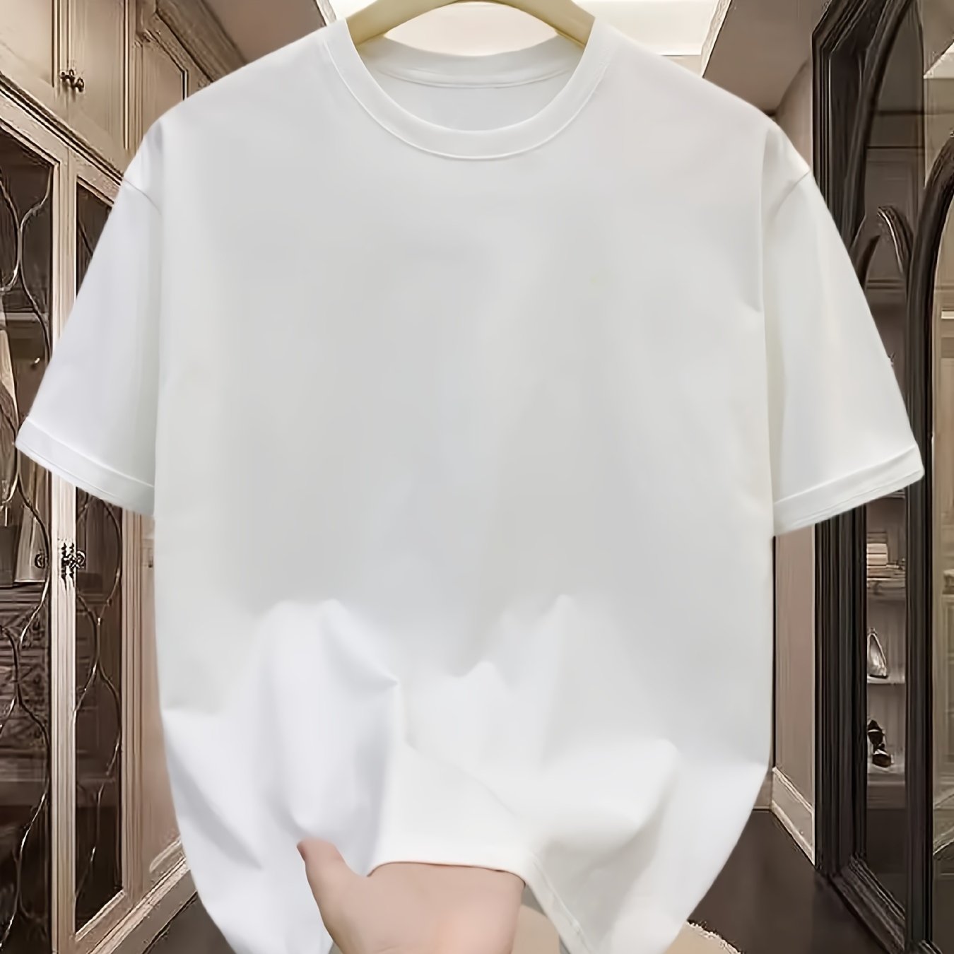 Men's basic style cotton t-shirt in solid color, ideal for spring, summer, and autumn seasons, featuring a round neck and short sleeves in non-stretch fabric.