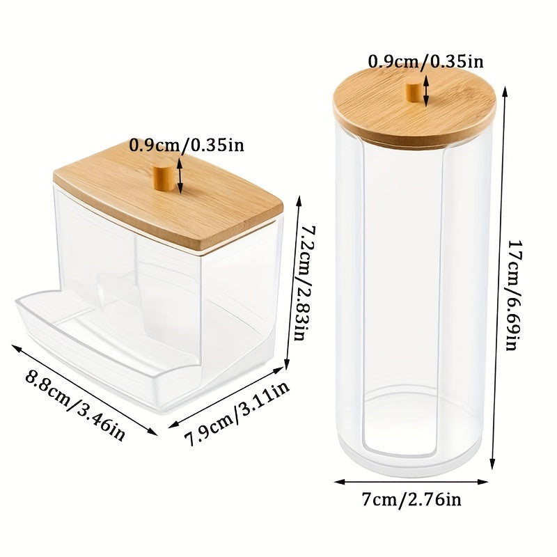 Набор диспенсеров для акриловых ватных палочек с бамбуковыми крышками для ванной и организации дома