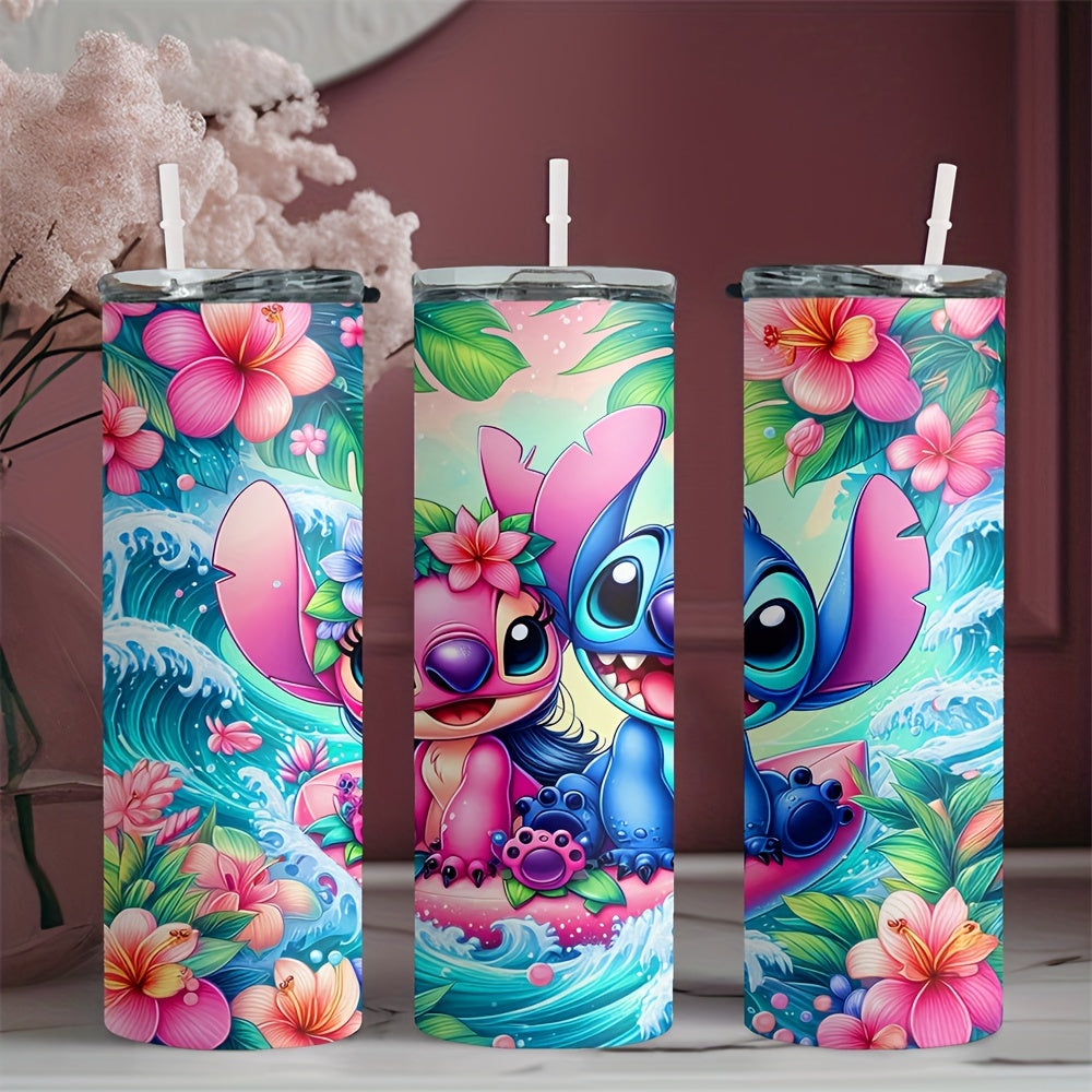 20 oz Disney zanglamas po'latdan yasalgan stakan, Stitch va Angel qahramonlari, to'lqin print dizayni. Issiq yoki sovuq ichimliklar uchun ideal. Rojdestvo yoki Sevgi kuni uchun ajoyib sovg'a.