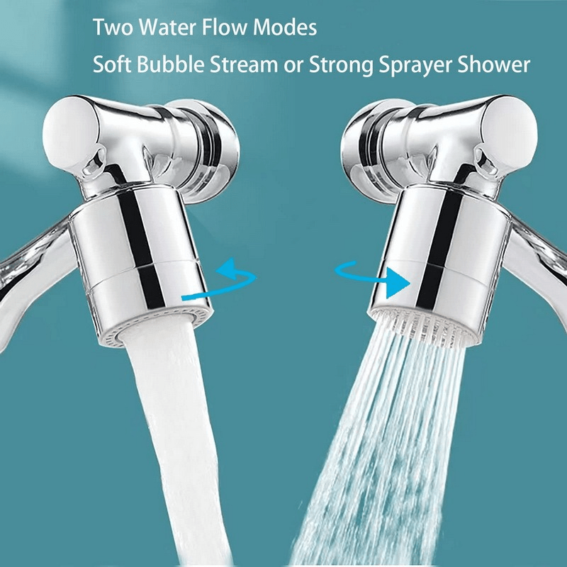 Silver Universal Rotary Faucet Nozzle saves water, extends kitchen faucets, fits washbasins, and improves home sink functionality - a perfect gift for any household.