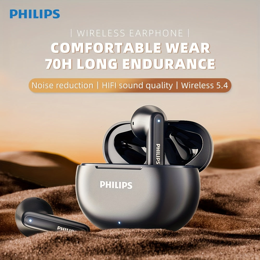 New Philips Sport Headset with Wireless Charging Case, Rechargeable Battery, Semi-open-back Design, Condenser Microphone, TWS Earphones TAT1199