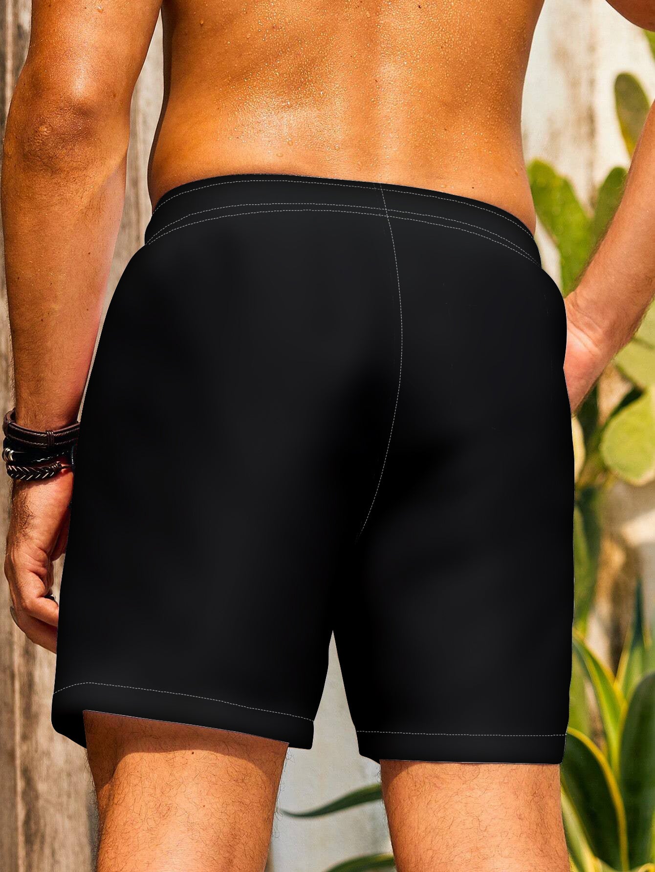 Men's plus size beach shorts made from 100% non-stretch polyester. Loose fit with drawstring, vacation style with woven printed bottoms. Lightweight at 110g/m², ideal for summer.