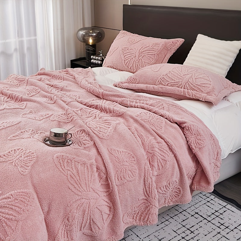 1 piece of Taffeta Solid Color Jacquard Blanket - Multifunctional Butterfly Pink Throw Blanket for Bed, Sofa, or Couch