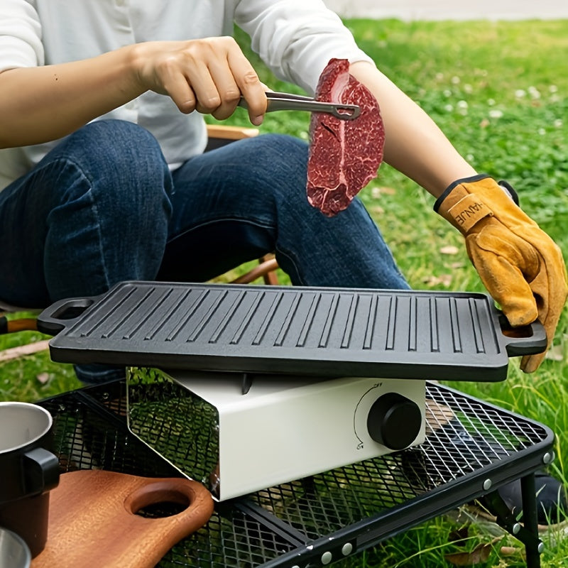 Multi-functional Cast Iron Griddle - Dual-Sided for Baking & BBQ, Non-Stick Coating, Equipped with Handles for Outdoor Camping & Picnics