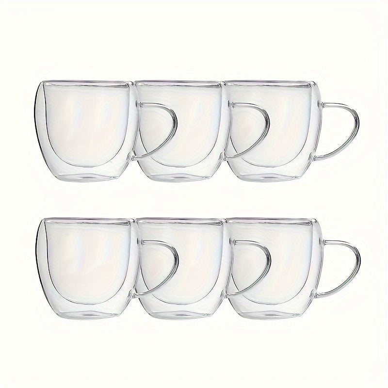 6 double-walled glass coffee mugs - heat resistant, ideal for espresso, water, and hot drinks year-round; perfect for birthday gifts and kitchen accessories.