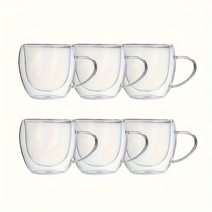 6 double-walled glass coffee mugs - heat resistant, ideal for espresso, water, and hot drinks year-round; perfect for birthday gifts and kitchen accessories.