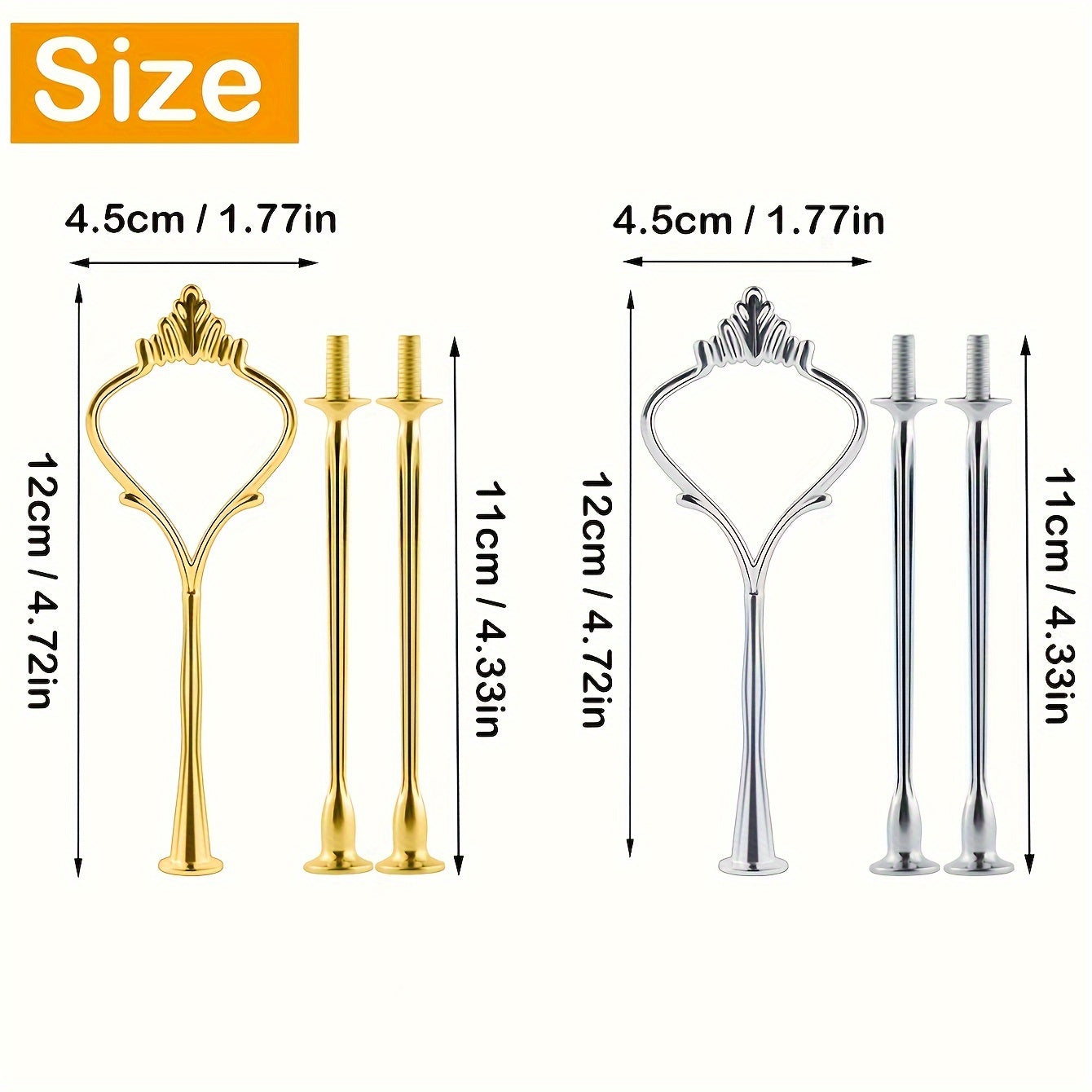 Cake stand hardware accessories including a 3-tier cake stand mold, crown resin crafts, perfect for weddings and parties. Ideal for serving cupcakes and desserts. Available in golden and silvery.